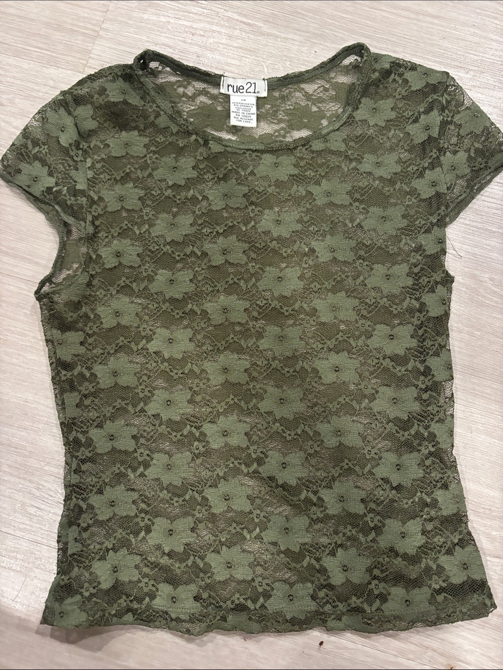 rue21 Olive Green Floral Lace Short Sleeve Bodysuit